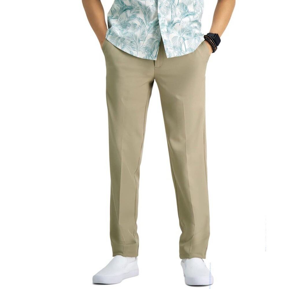 Haggar Men's Pants Cool 18 Pro Classic Fit Flat Front Tan Size 34x34